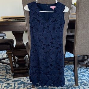 Lilly Pulitzer Elegant Navy Floral Lace Dress size 4 shift